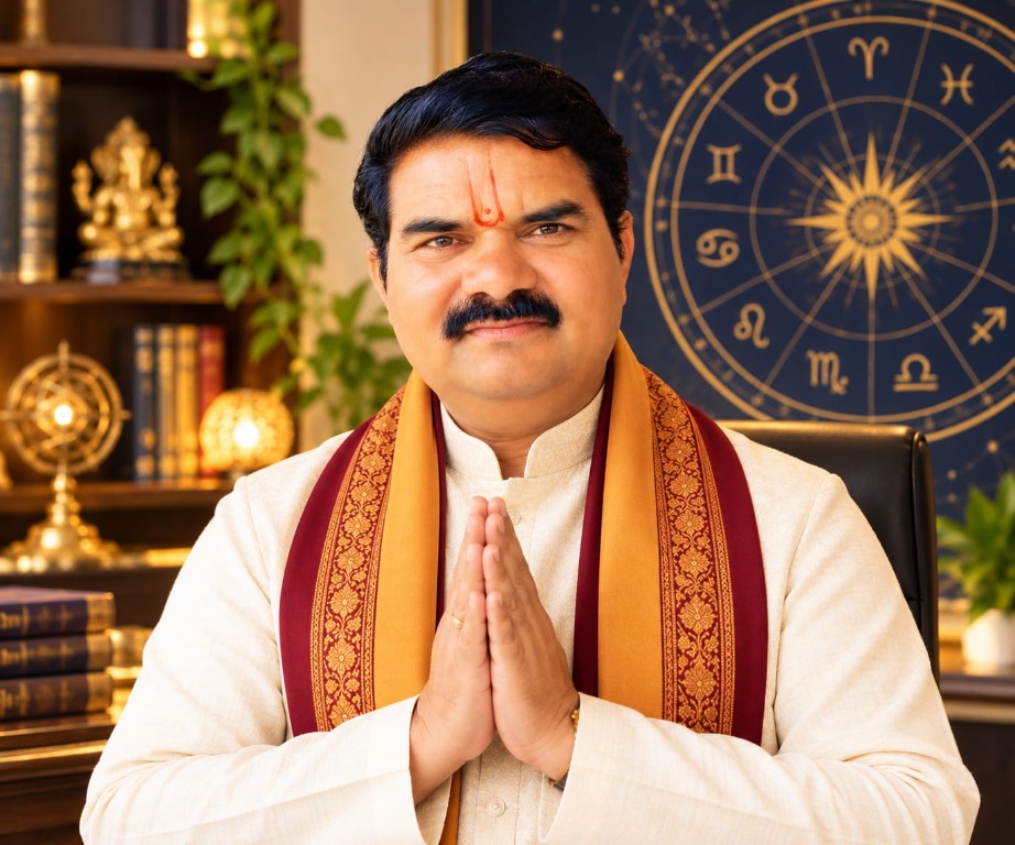 Astrologer Alok Ranjan Tripathi in his astrology consultation room